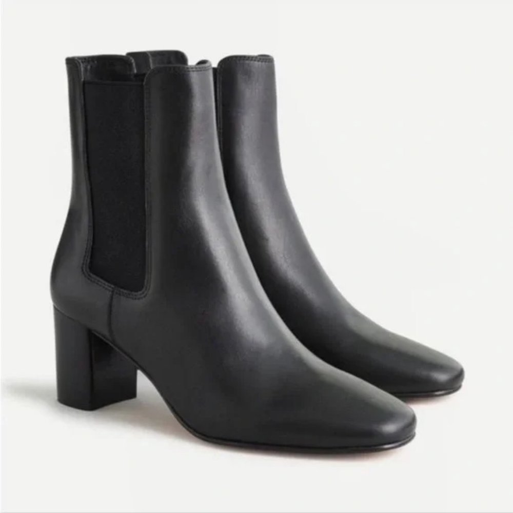 NWOT J. Crew Willa Leather Chelsea Stacked Heel Boots in Black size 8.5